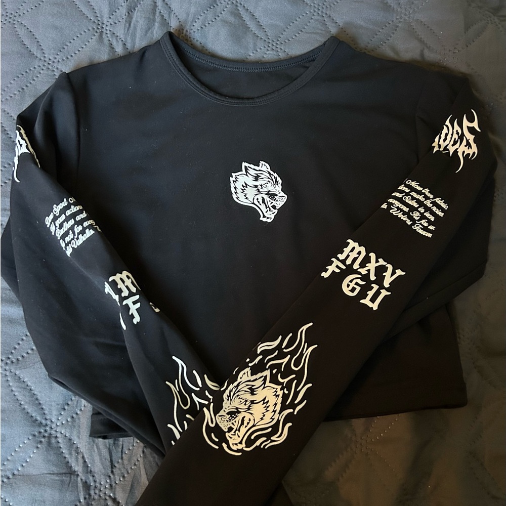 Darc Sport Black Crop Top with White Wolf Graphic